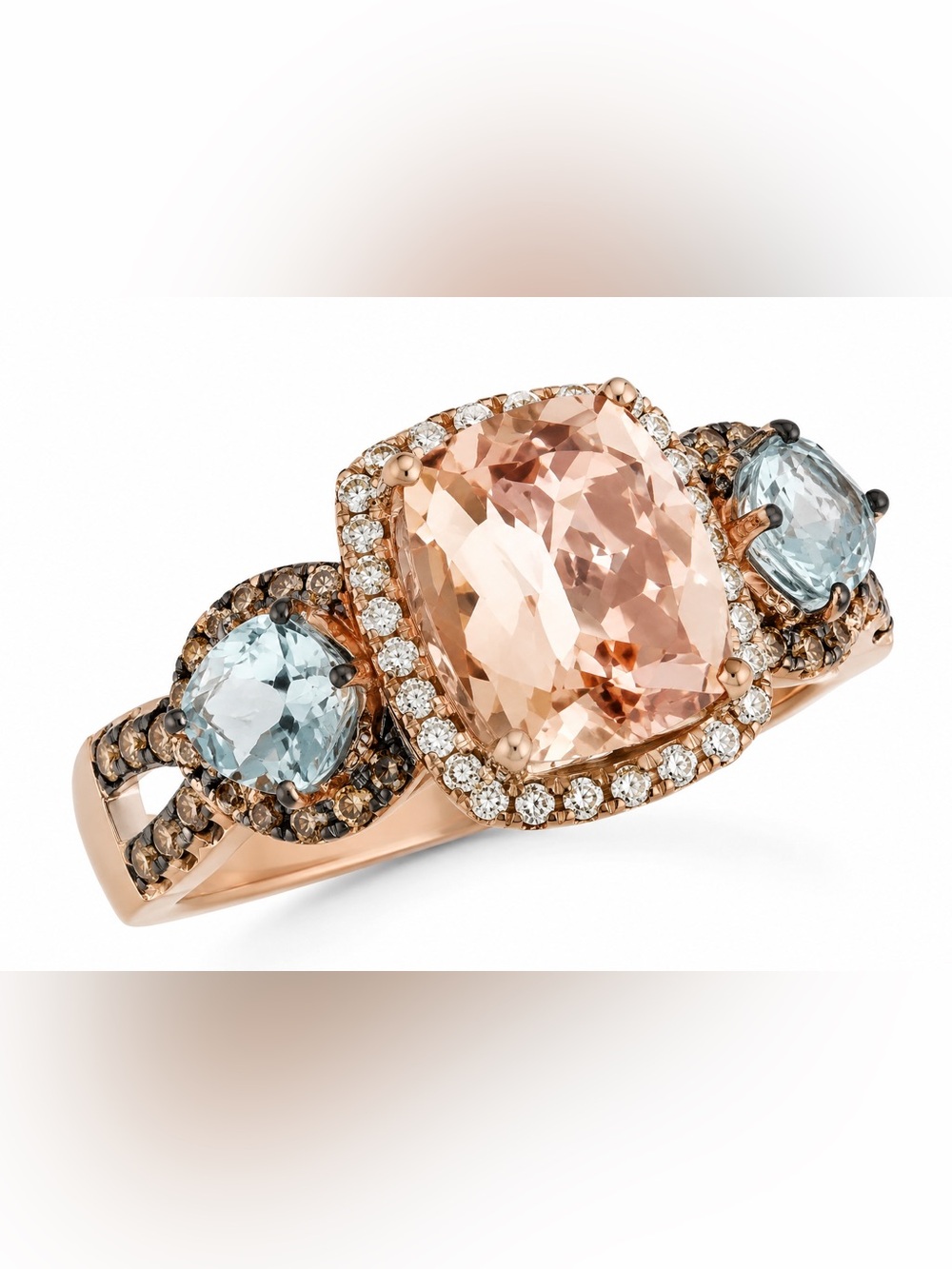 Le Vian Morganite Aquamarine Chocolate Diamond Ring 14K Strawberry Gold Size 7